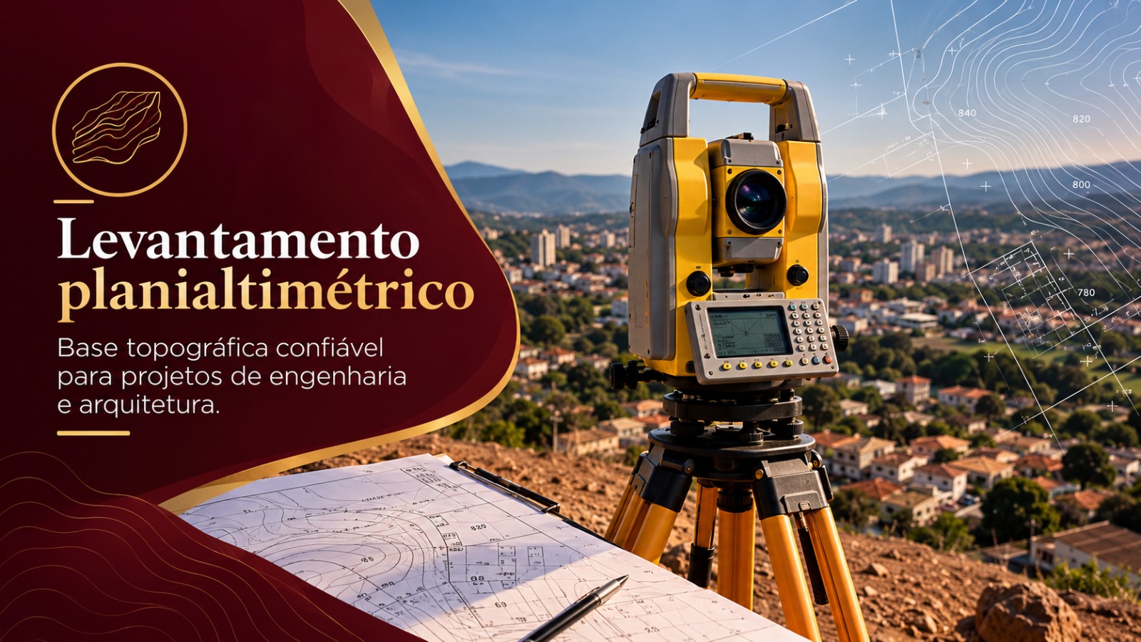 Levantamento planialtimétrico — Base topográfica confiável para projetos de engenharia e arquitetura.